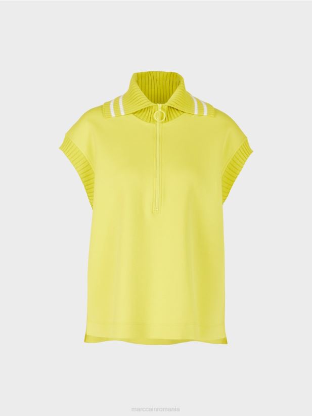 maiou fără mâneci cu guler cu nervuri Marc Cain sulf verde îmbrăcăminte 4826HH1226