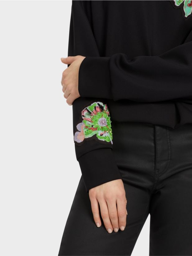 tricou cu aplicație florală Marc Cain negru îmbrăcăminte 4826HH1221