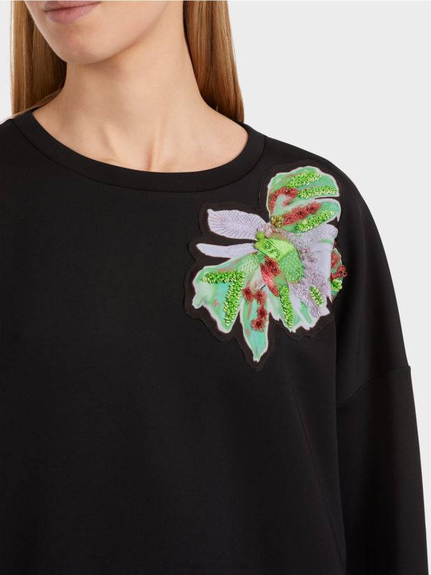 tricou cu aplicație florală Marc Cain negru îmbrăcăminte 4826HH1221