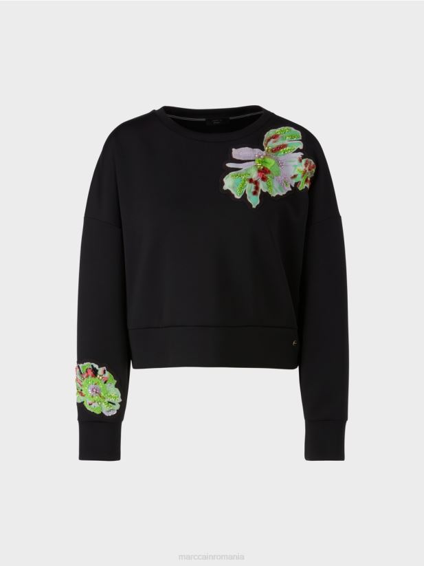tricou cu aplicație florală Marc Cain negru îmbrăcăminte 4826HH1221