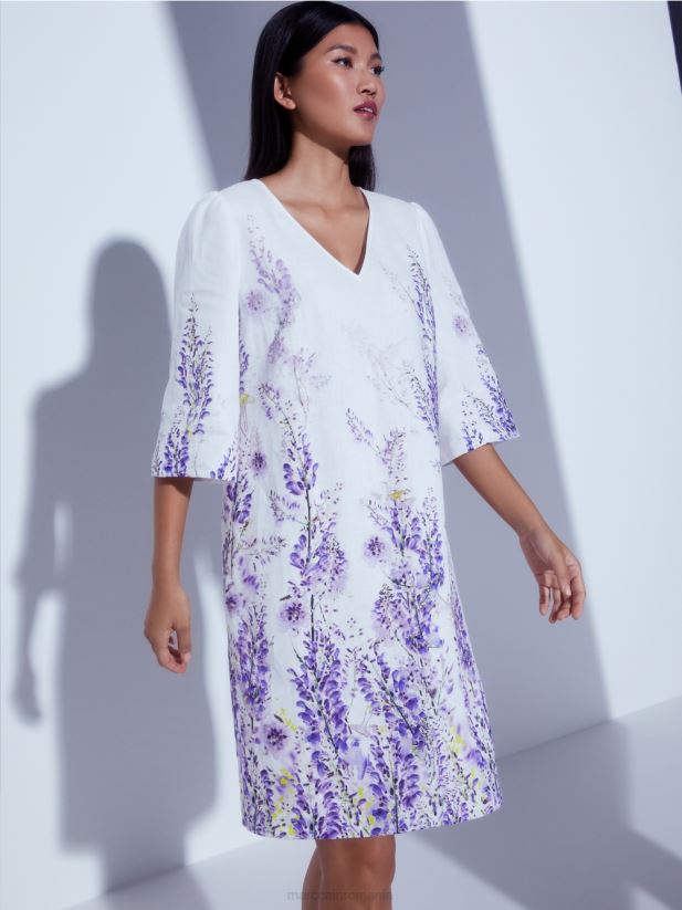 rochie a-line din in Marc Cain aproape alb îmbrăcăminte 4826HH77