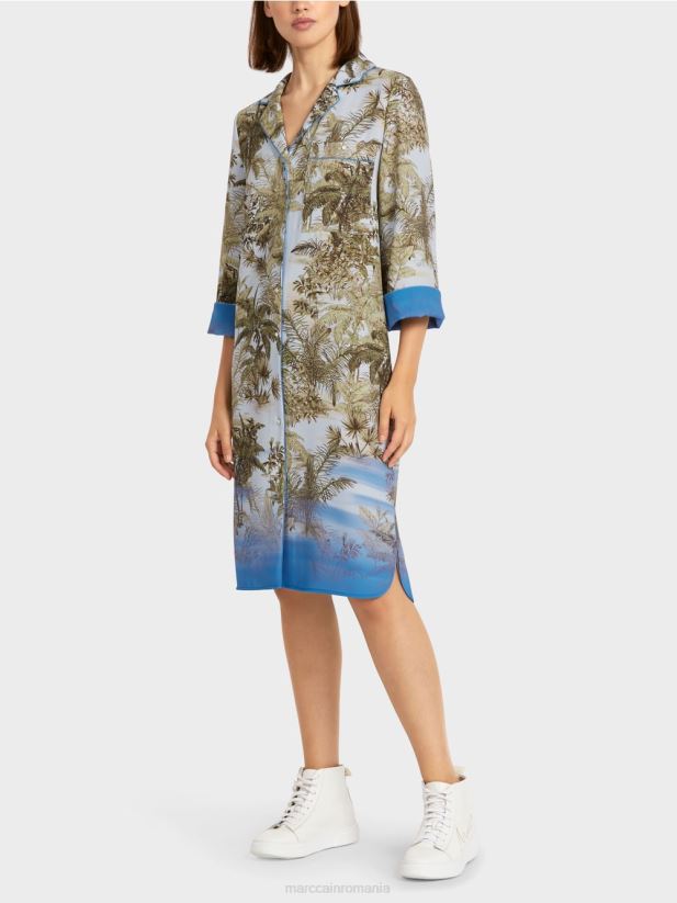 rochie cămașă cu imprimeu peste tot Marc Cain albastru pudra deschis îmbrăcăminte 4826HH100