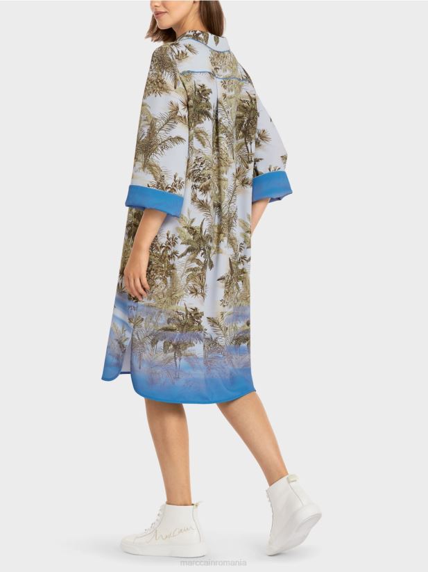rochie cămașă cu imprimeu peste tot Marc Cain albastru pudra deschis îmbrăcăminte 4826HH100
