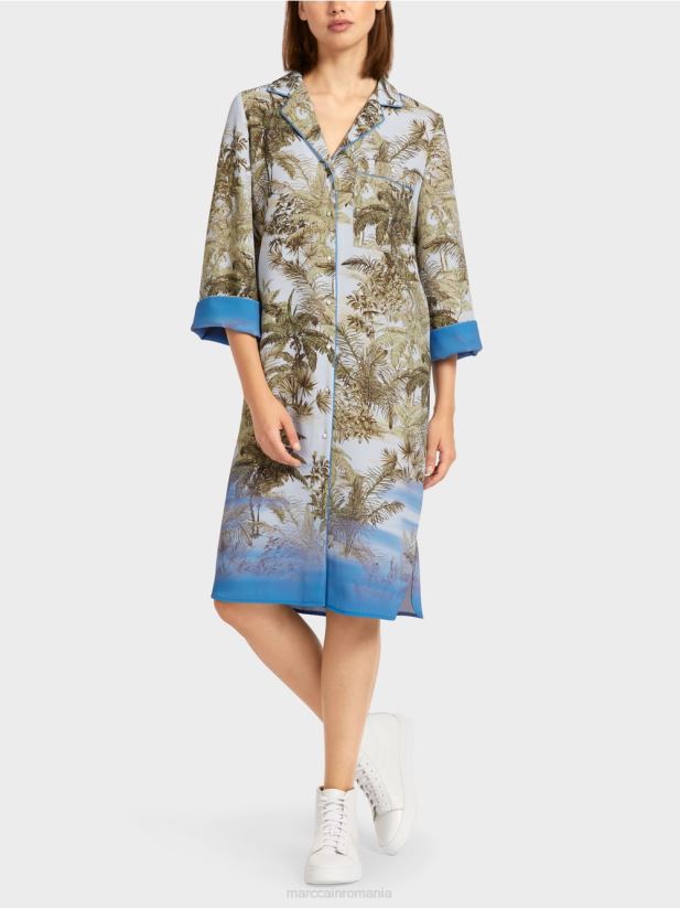 rochie cămașă cu imprimeu peste tot Marc Cain albastru pudra deschis îmbrăcăminte 4826HH100