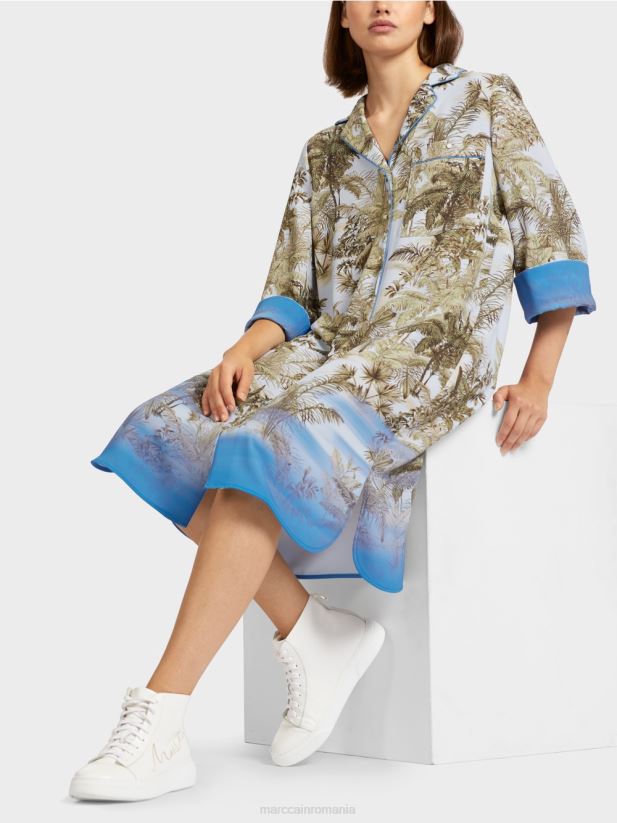 rochie cămașă cu imprimeu peste tot Marc Cain albastru pudra deschis îmbrăcăminte 4826HH100