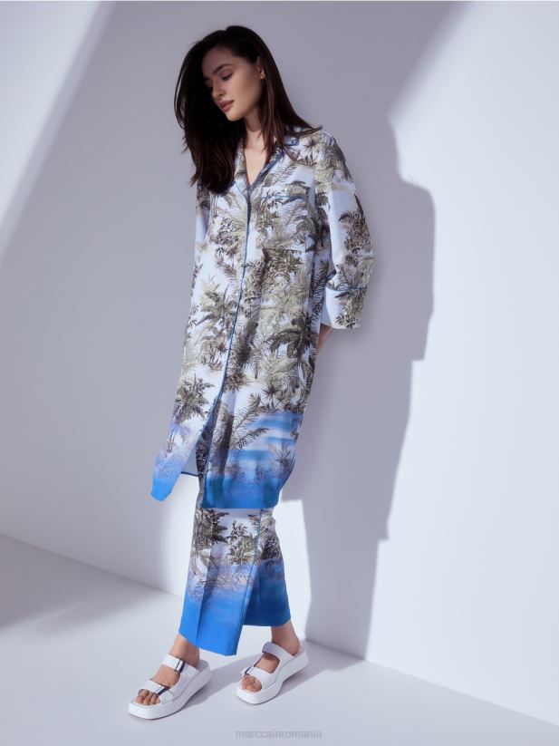 rochie cămașă cu imprimeu peste tot Marc Cain albastru pudra deschis îmbrăcăminte 4826HH100