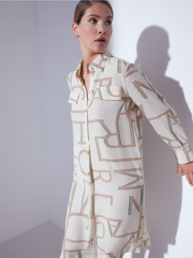rochie cămașă cu inscripții mc Marc Cain cremă îmbrăcăminte 4826HH123