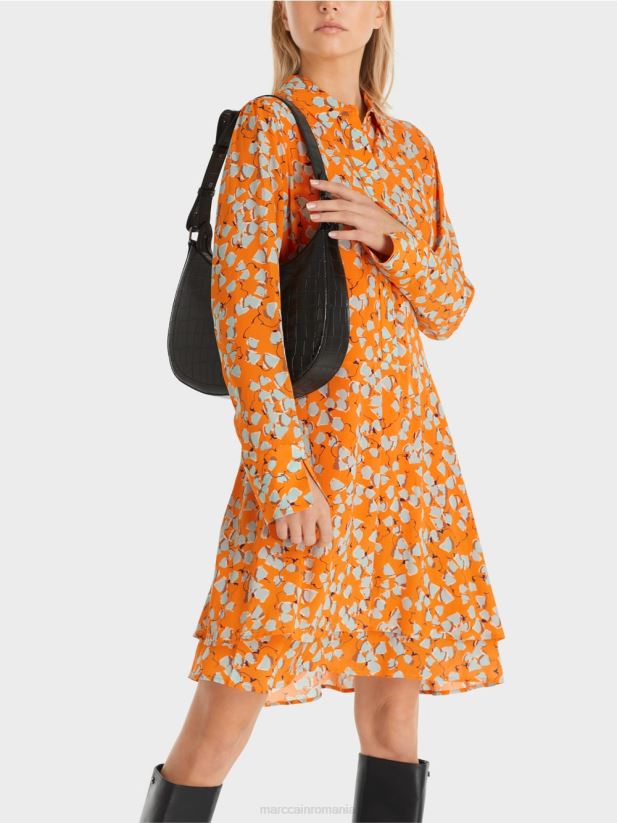rochie cămașă cu volan Marc Cain portocaliu limpede îmbrăcăminte 4826HH141
