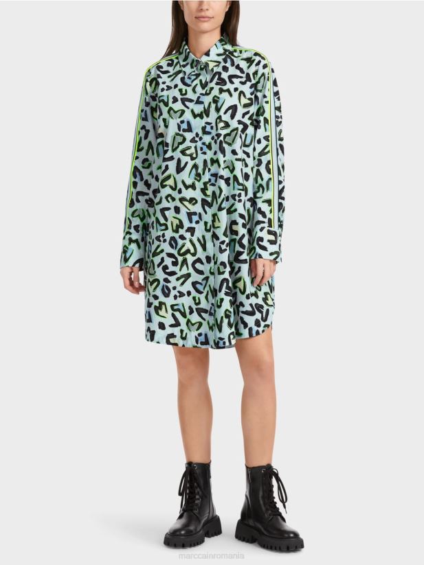 rochie cămașă „rethink together” cu gât rotund Marc Cain albastru pudra moale îmbrăcăminte 4826HH29