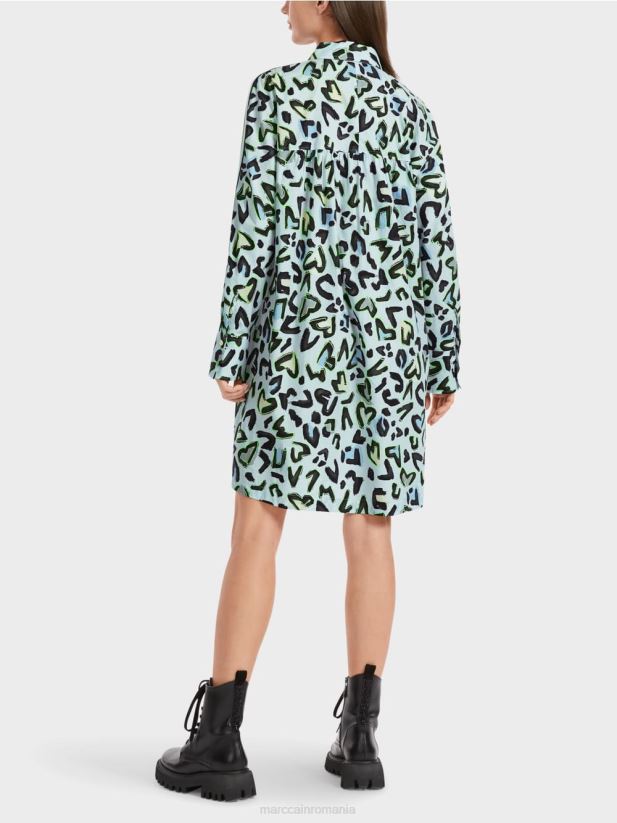 rochie cămașă „rethink together” cu gât rotund Marc Cain albastru pudra moale îmbrăcăminte 4826HH29