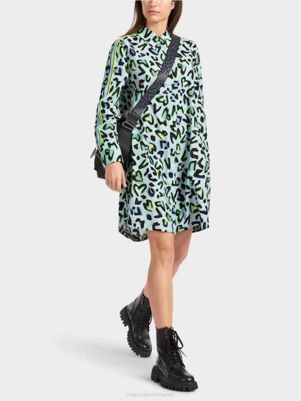 rochie cămașă „rethink together” cu gât rotund Marc Cain albastru pudra moale îmbrăcăminte 4826HH29