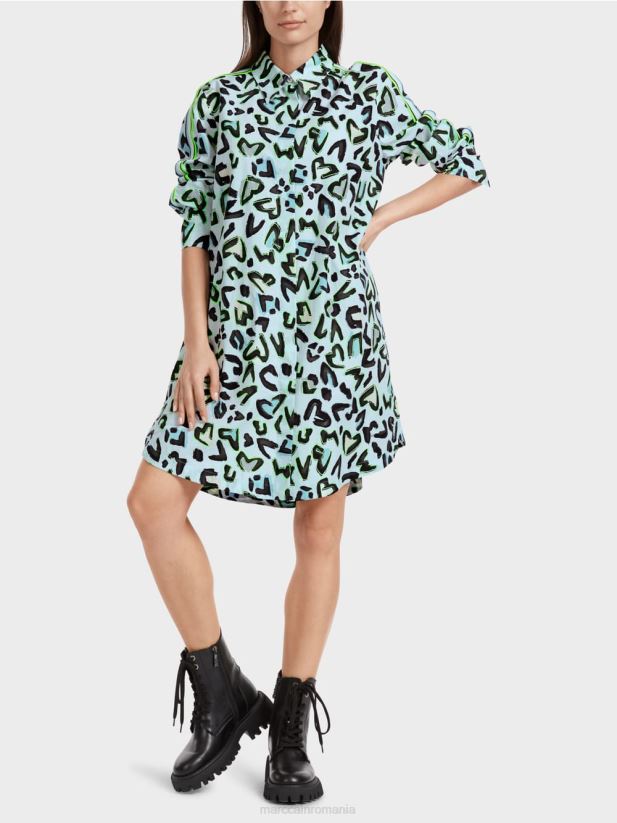 rochie cămașă „rethink together” cu gât rotund Marc Cain albastru pudra moale îmbrăcăminte 4826HH29