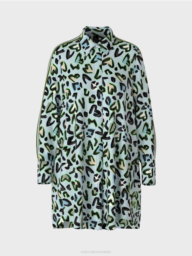 rochie cămașă „rethink together” cu gât rotund Marc Cain albastru pudra moale îmbrăcăminte 4826HH29