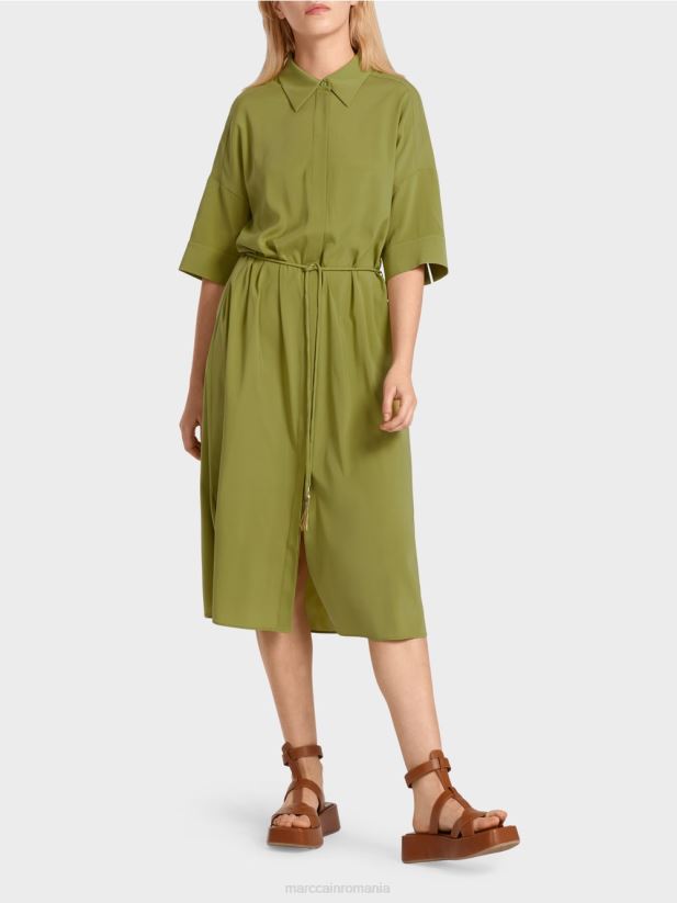 rochie camasa din matase Marc Cain verde oliv intens îmbrăcăminte 4826HH90