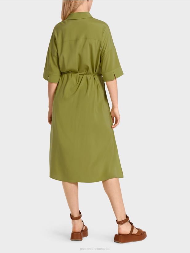 rochie camasa din matase Marc Cain verde oliv intens îmbrăcăminte 4826HH90