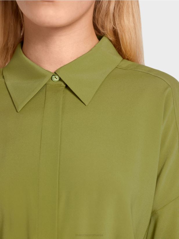 rochie camasa din matase Marc Cain verde oliv intens îmbrăcăminte 4826HH90