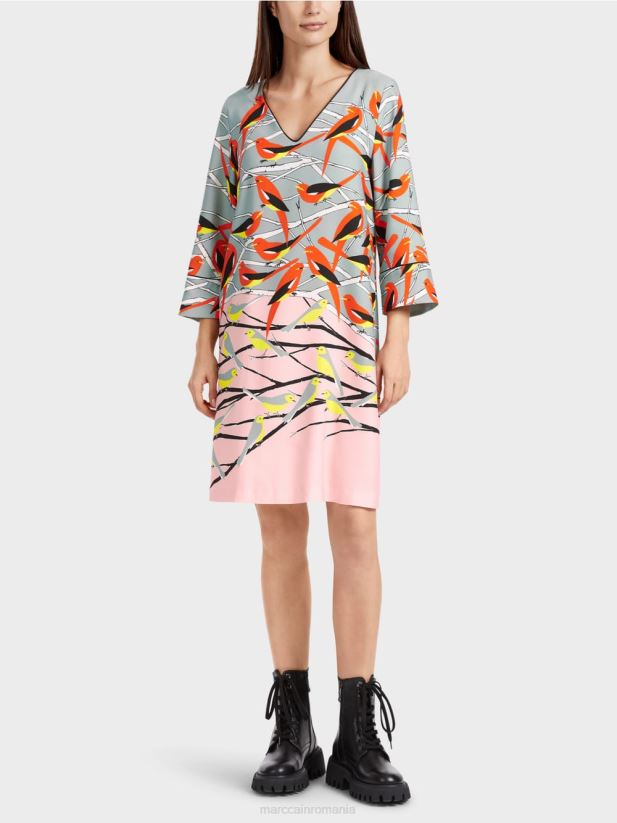 rochie casual cu design de pasăre Marc Cain albastru închis la cer îmbrăcăminte 4826HH33