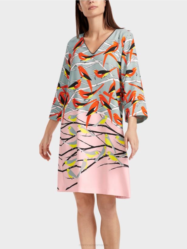 rochie casual cu design de pasăre Marc Cain albastru închis la cer îmbrăcăminte 4826HH33