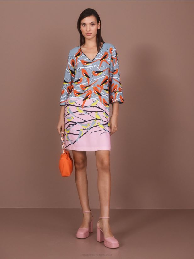 rochie casual cu design de pasăre Marc Cain albastru închis la cer îmbrăcăminte 4826HH33