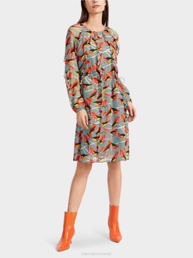 rochie cu design de pasăre Marc Cain albastru închis la cer îmbrăcăminte 4826HH44