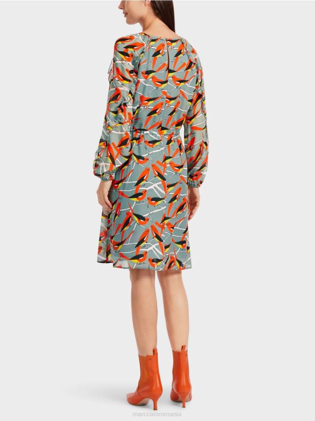 rochie cu design de pasăre Marc Cain albastru închis la cer îmbrăcăminte 4826HH44