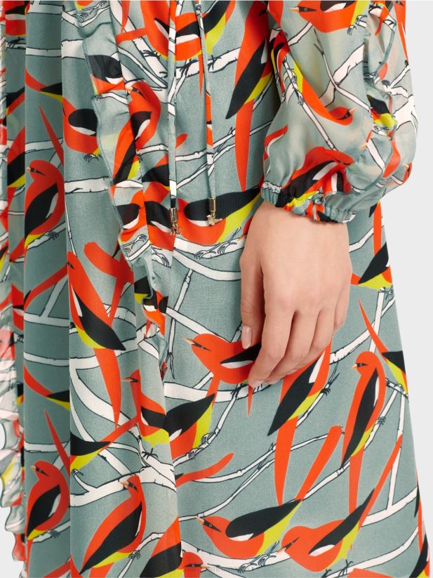 rochie cu design de pasăre Marc Cain albastru închis la cer îmbrăcăminte 4826HH44