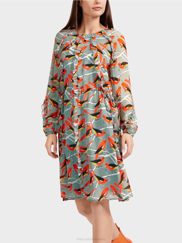 rochie cu design de pasăre Marc Cain albastru închis la cer îmbrăcăminte 4826HH44