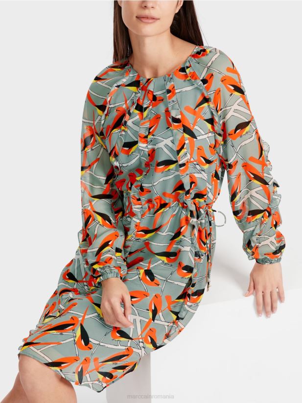 rochie cu design de pasăre Marc Cain albastru închis la cer îmbrăcăminte 4826HH44