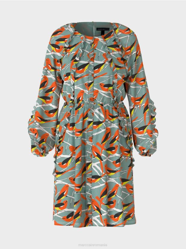 rochie cu design de pasăre Marc Cain albastru închis la cer îmbrăcăminte 4826HH44