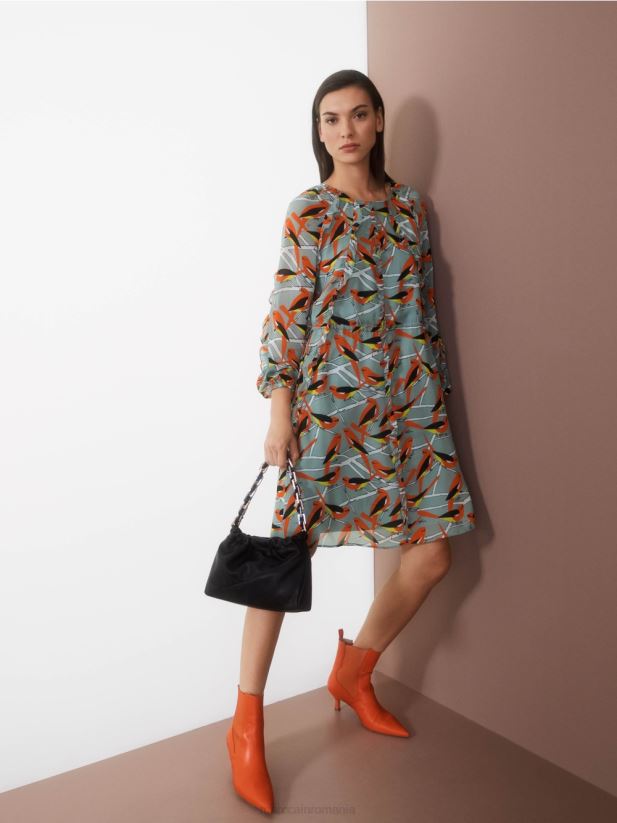 rochie cu design de pasăre Marc Cain albastru închis la cer îmbrăcăminte 4826HH44