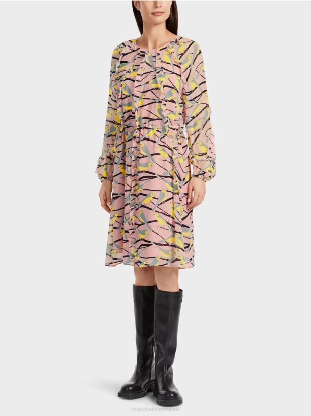 rochie cu design de pasăre Marc Cain roz pudra moale îmbrăcăminte 4826HH45