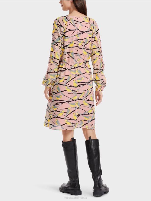 rochie cu design de pasăre Marc Cain roz pudra moale îmbrăcăminte 4826HH45