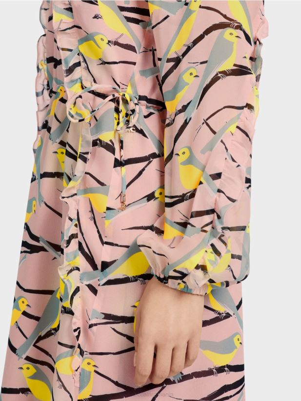 rochie cu design de pasăre Marc Cain roz pudra moale îmbrăcăminte 4826HH45