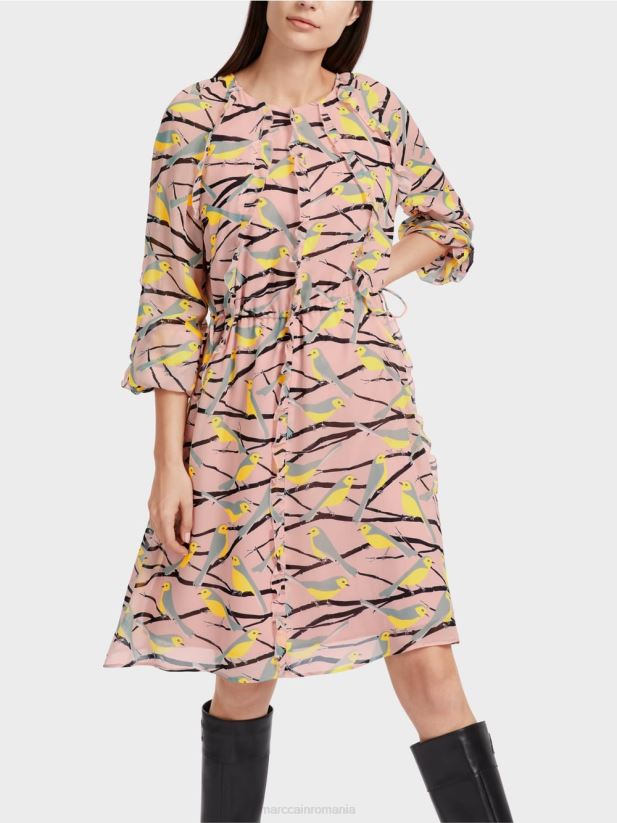 rochie cu design de pasăre Marc Cain roz pudra moale îmbrăcăminte 4826HH45