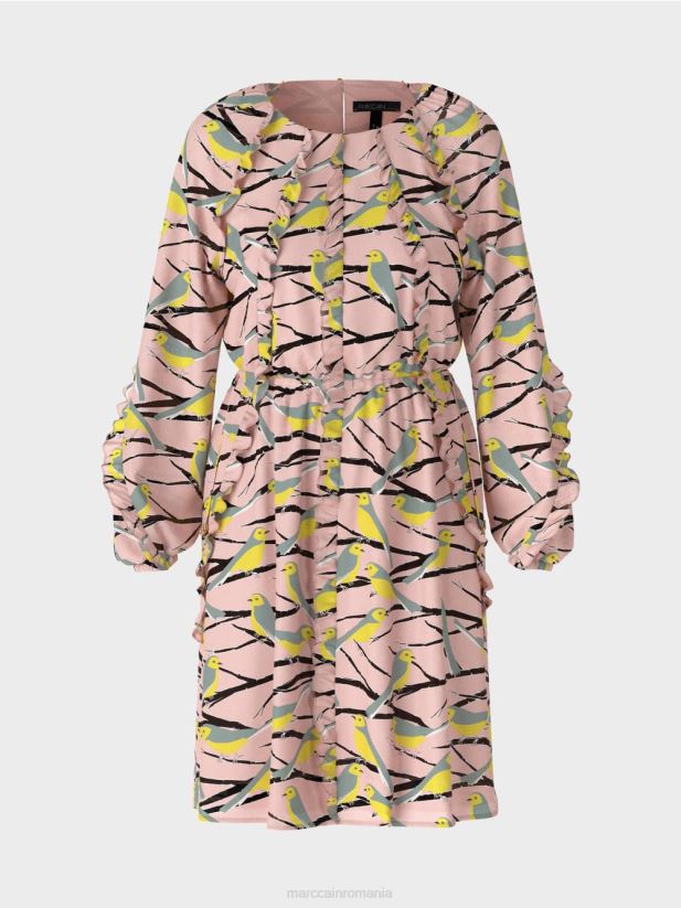 rochie cu design de pasăre Marc Cain roz pudra moale îmbrăcăminte 4826HH45