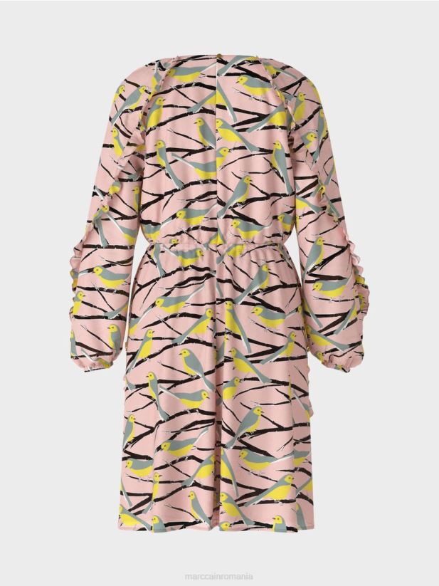 rochie cu design de pasăre Marc Cain roz pudra moale îmbrăcăminte 4826HH45