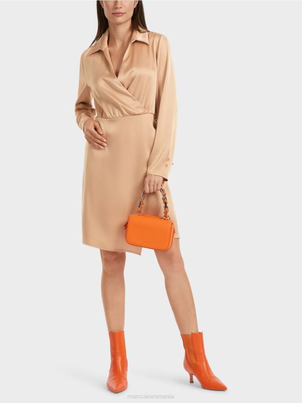 rochie cu efect wrap Marc Cain caramel strălucitor îmbrăcăminte 4826HH20