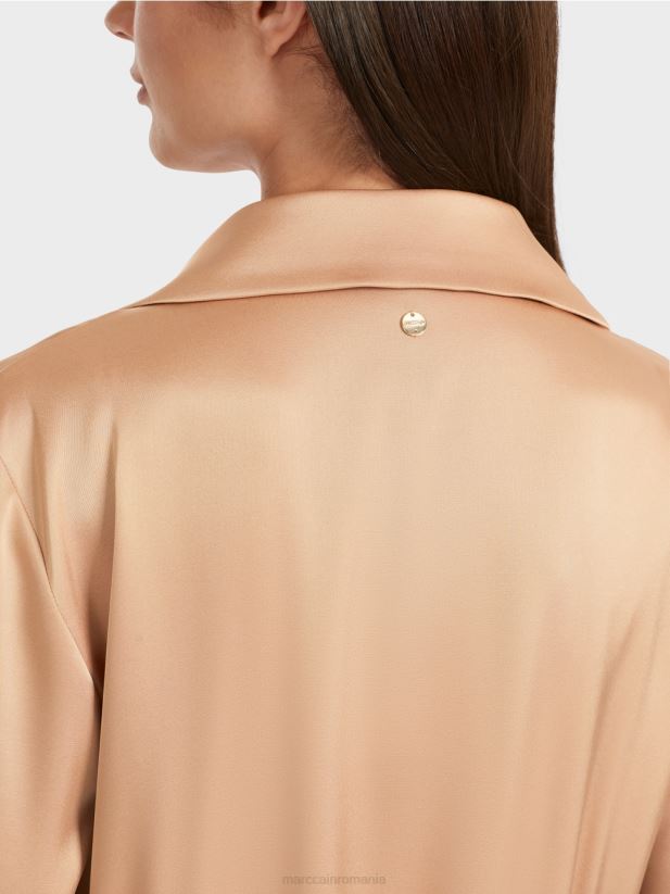 rochie cu efect wrap Marc Cain caramel strălucitor îmbrăcăminte 4826HH20