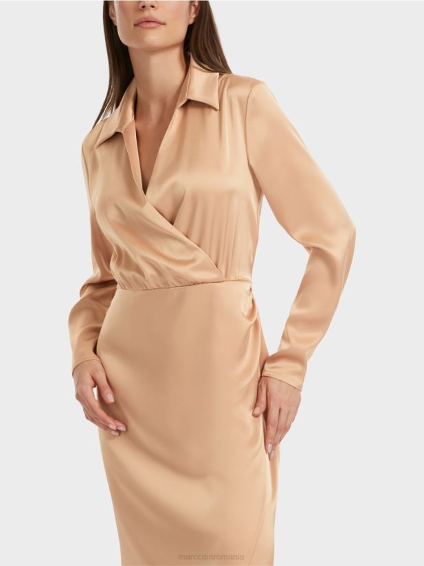 rochie cu efect wrap Marc Cain caramel strălucitor îmbrăcăminte 4826HH20