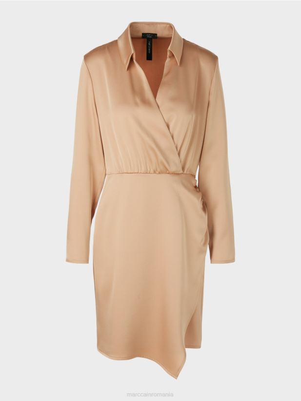 rochie cu efect wrap Marc Cain caramel strălucitor îmbrăcăminte 4826HH20