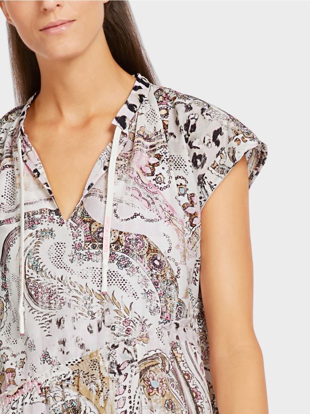 rochie cu etaje asimetrice Marc Cain aproape alb îmbrăcăminte 4826HH98