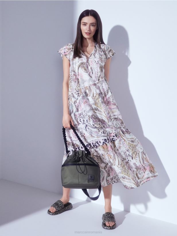 rochie cu etaje asimetrice Marc Cain aproape alb îmbrăcăminte 4826HH98