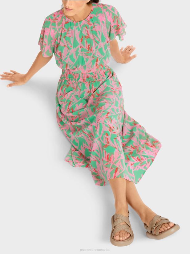 rochie cu imprimeu floral Marc Cain jad strălucitor îmbrăcăminte 4826HH106