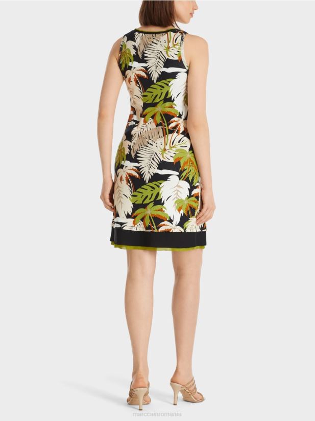 rochie cu imprimeu palmier Marc Cain verde oliv intens îmbrăcăminte 4826HH96