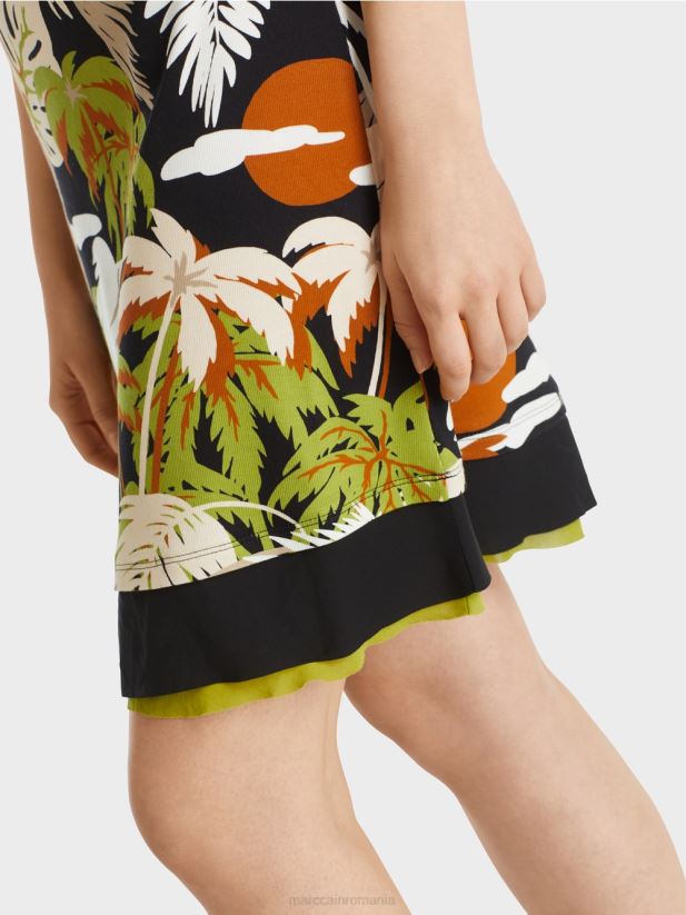 rochie cu imprimeu palmier Marc Cain verde oliv intens îmbrăcăminte 4826HH96