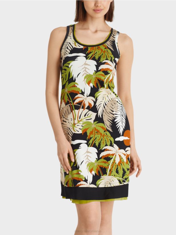 rochie cu imprimeu palmier Marc Cain verde oliv intens îmbrăcăminte 4826HH96