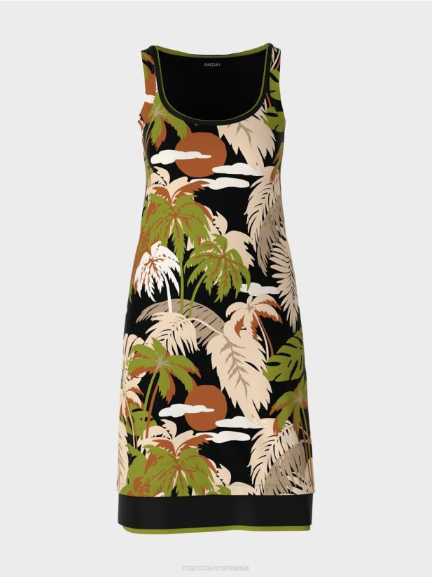 rochie cu imprimeu palmier Marc Cain verde oliv intens îmbrăcăminte 4826HH96