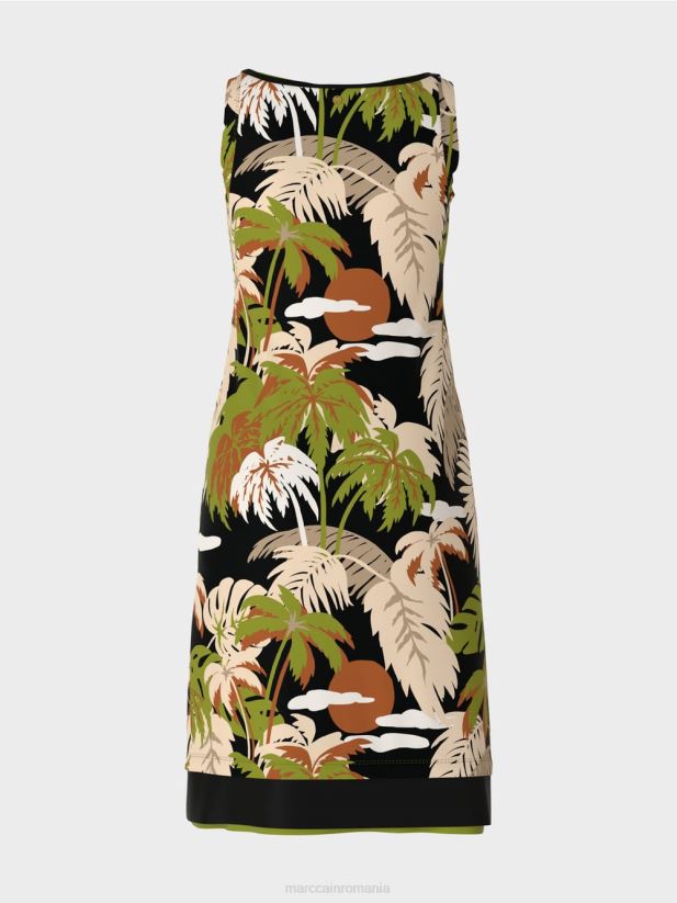 rochie cu imprimeu palmier Marc Cain verde oliv intens îmbrăcăminte 4826HH96