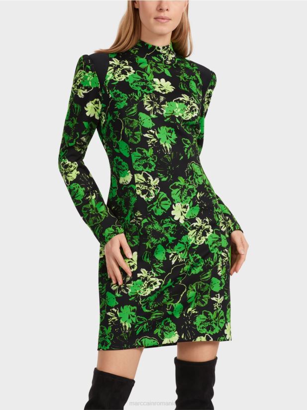 rochie cu maneci balon Marc Cain verde măr închis îmbrăcăminte 4826HH11