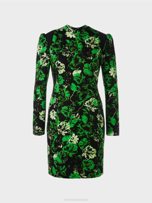 rochie cu maneci balon Marc Cain verde măr închis îmbrăcăminte 4826HH11